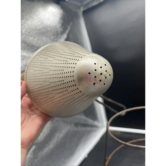 Vintage Aluminum Sieve Strainer 1970s w/ Stand and Wood Masher - Wood Canning - Picture 8 of 10